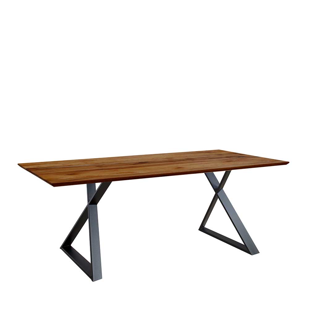 Tisch Holz massiv Bosanka Zerreiche braun geölt modernes Bügelgestell