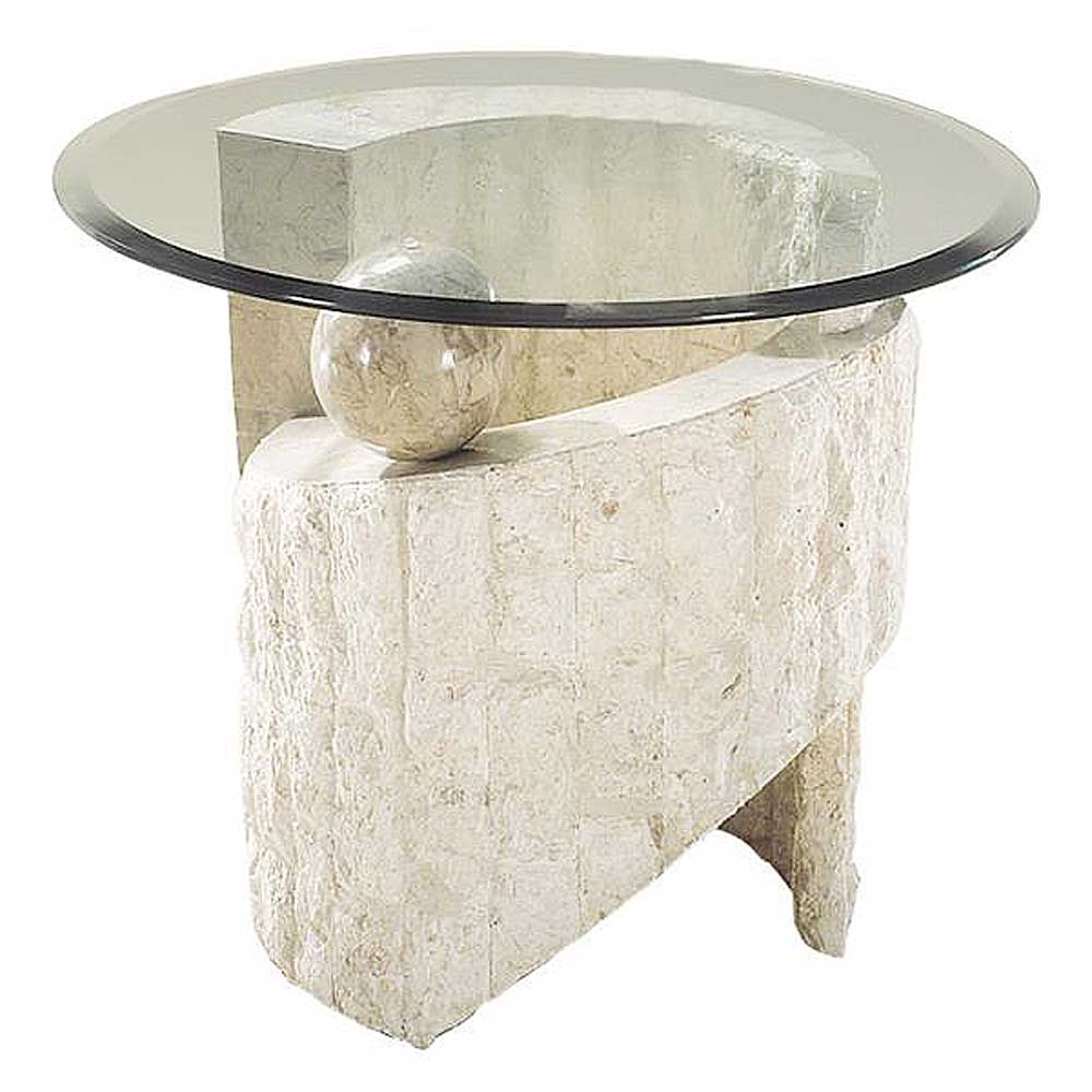 Designcouchtisch Calyptica mit runder Tischplatte und Säulengestell aus Stein