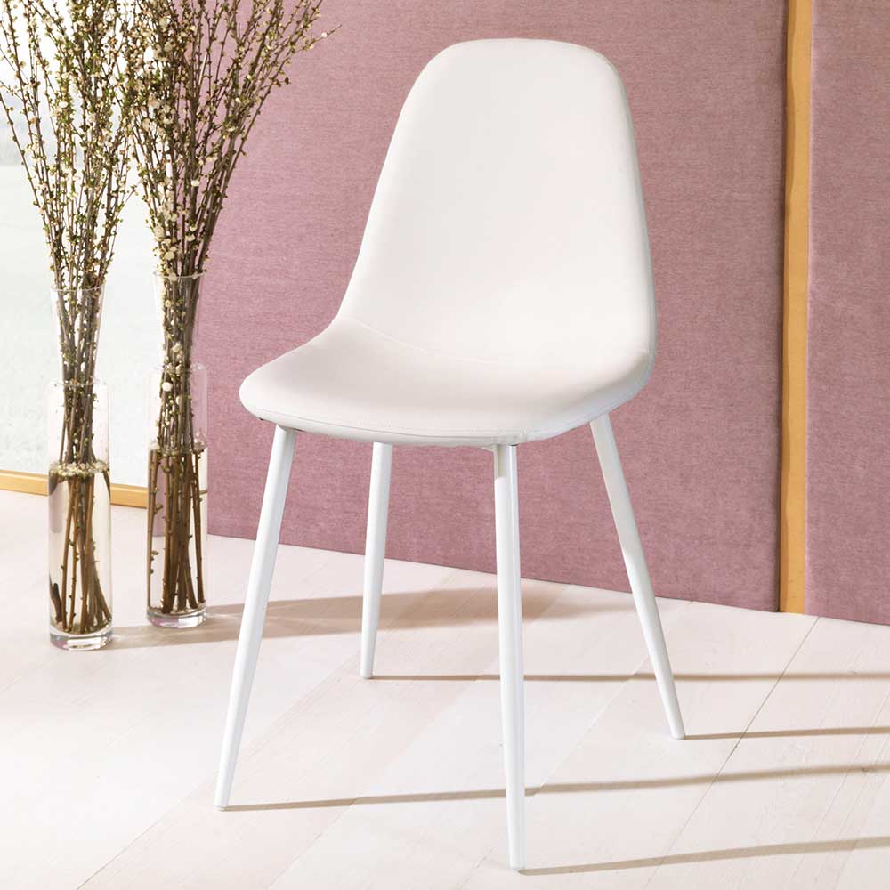 Weiße Kunstleder Stühle Unesc mit Metallgestell und 40 cm Sitztiefe (4er Set)