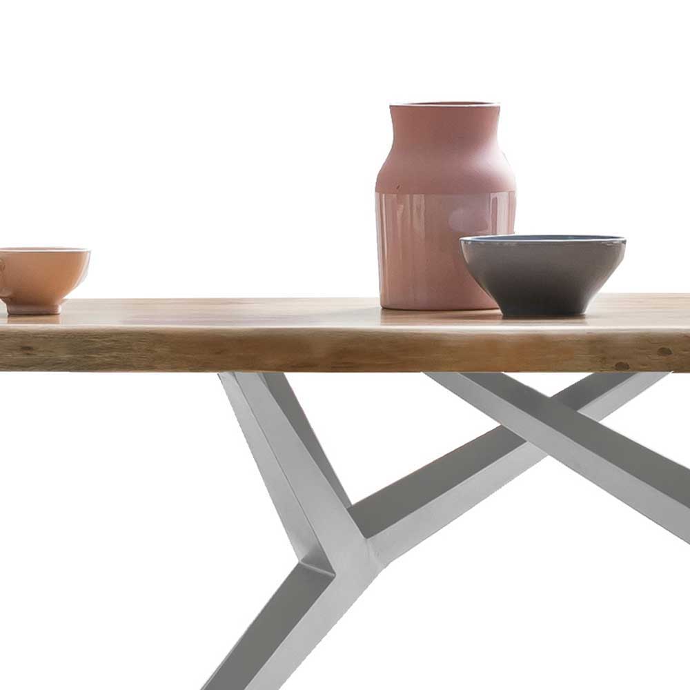 Küchen Tisch Andrina aus Akazie Massivholz mit 4-Fußgestell aus Eisen