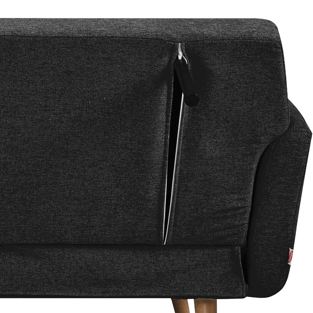 Funktions Sofa Jyrasol in Schwarz mit Vierfußgestell aus massivem Holz