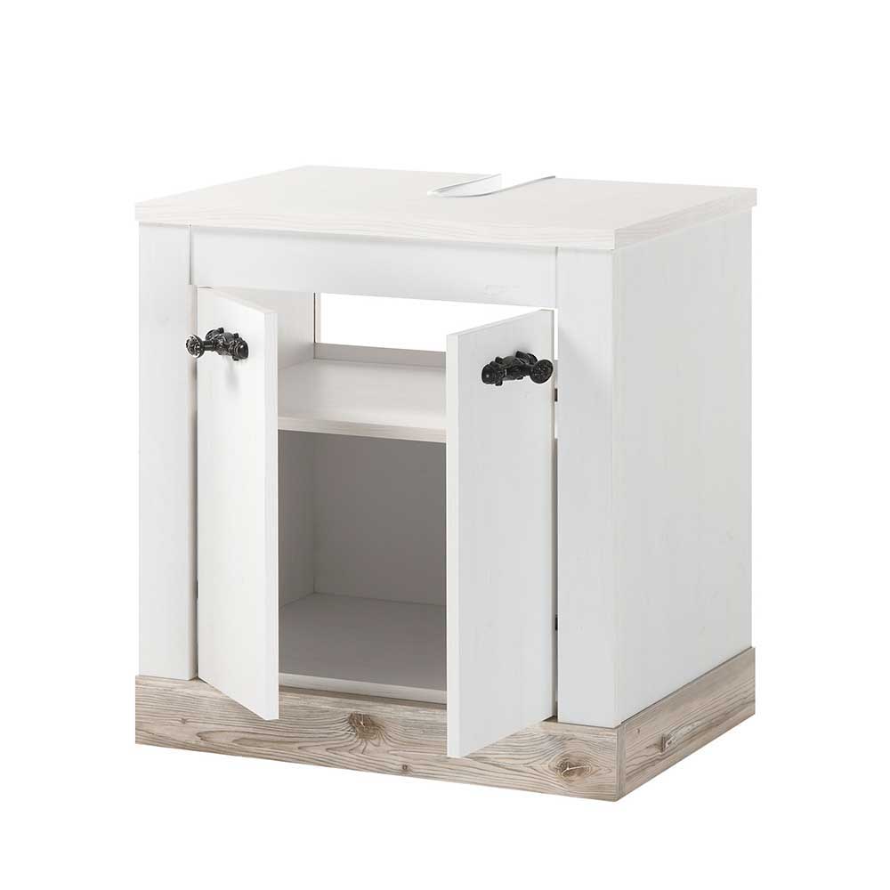 Badmöbel für Gäste WC Atridia im Landhausstil in Pinienfarben & Weiß (zweiteilig)