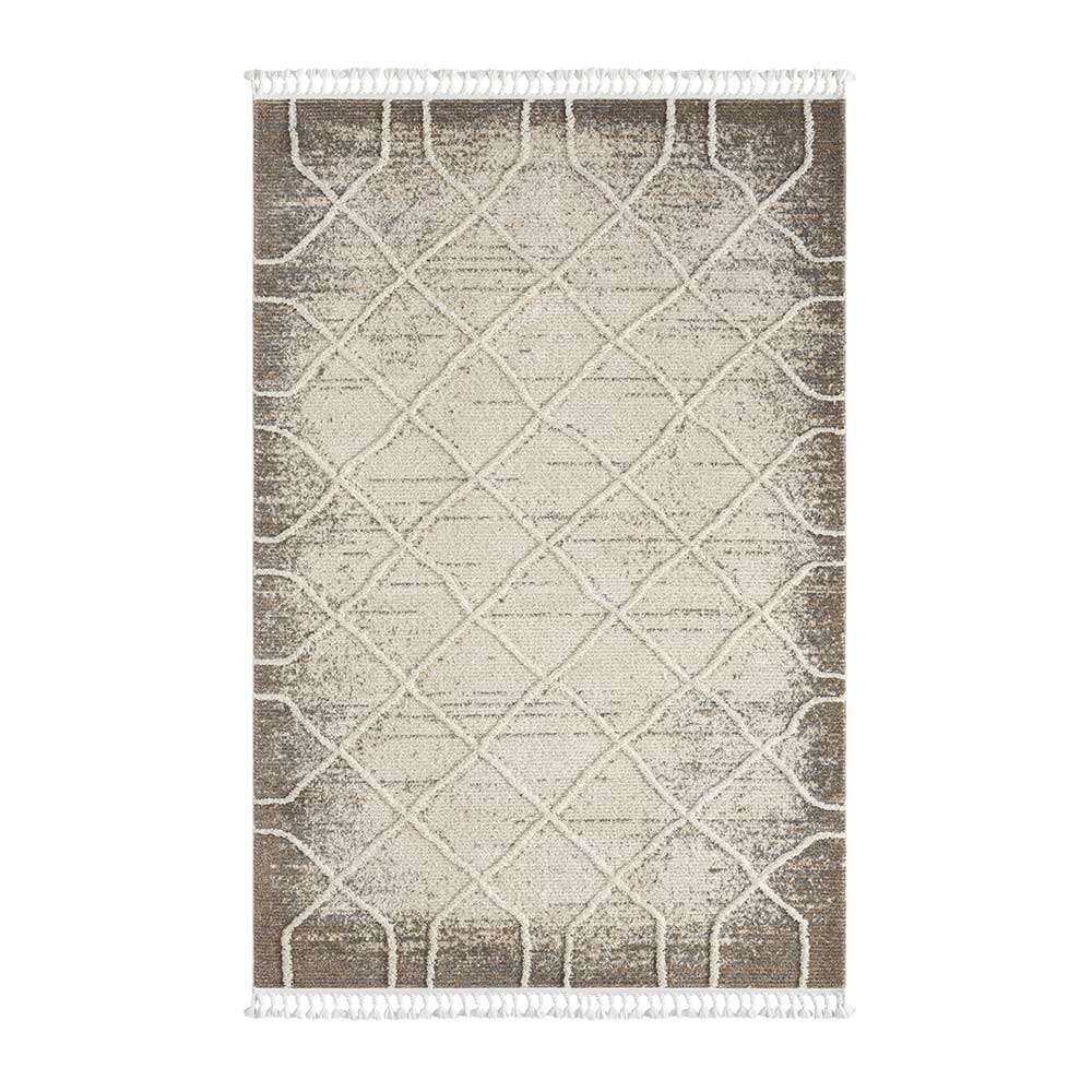Skandi Design Teppich Elynas mit geometrischem Muster in Hellgrau Weiß