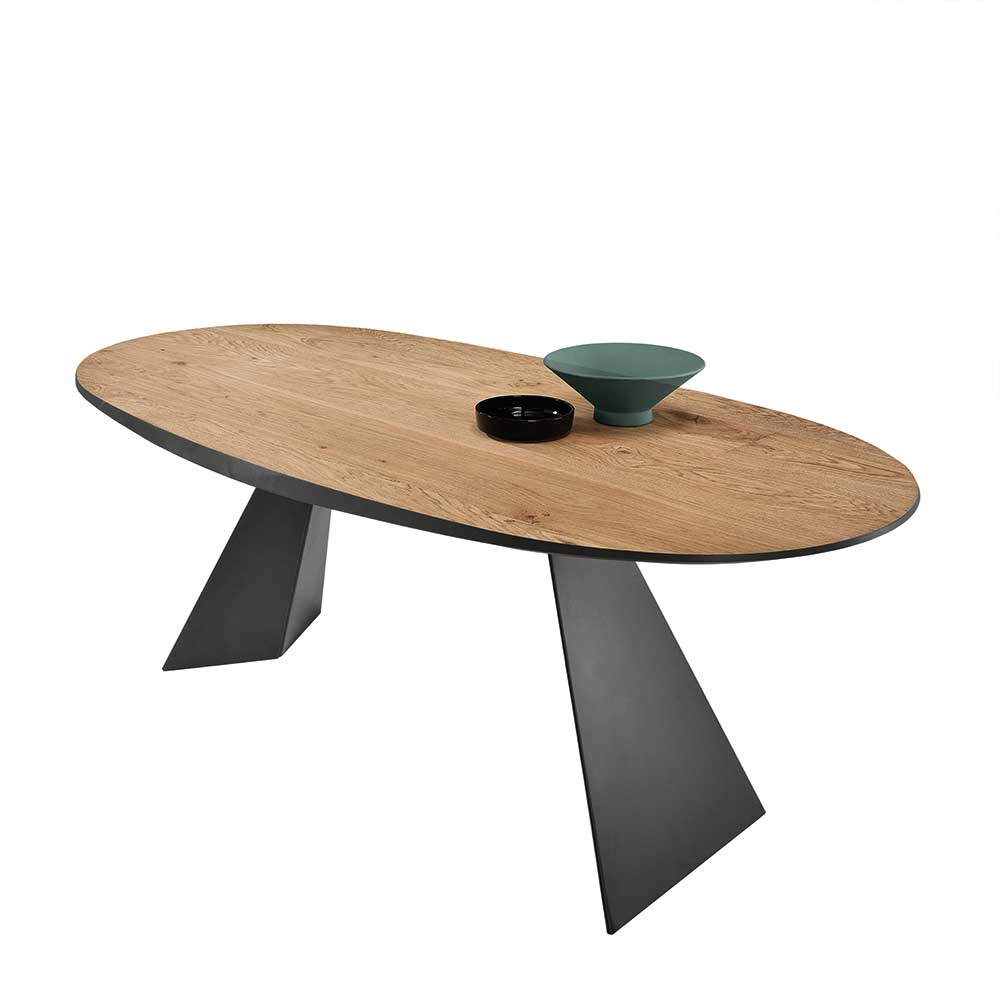 Ovaler Esszimmer Tisch Yolfa in modernem Design - Eiche hell und Schwarz
