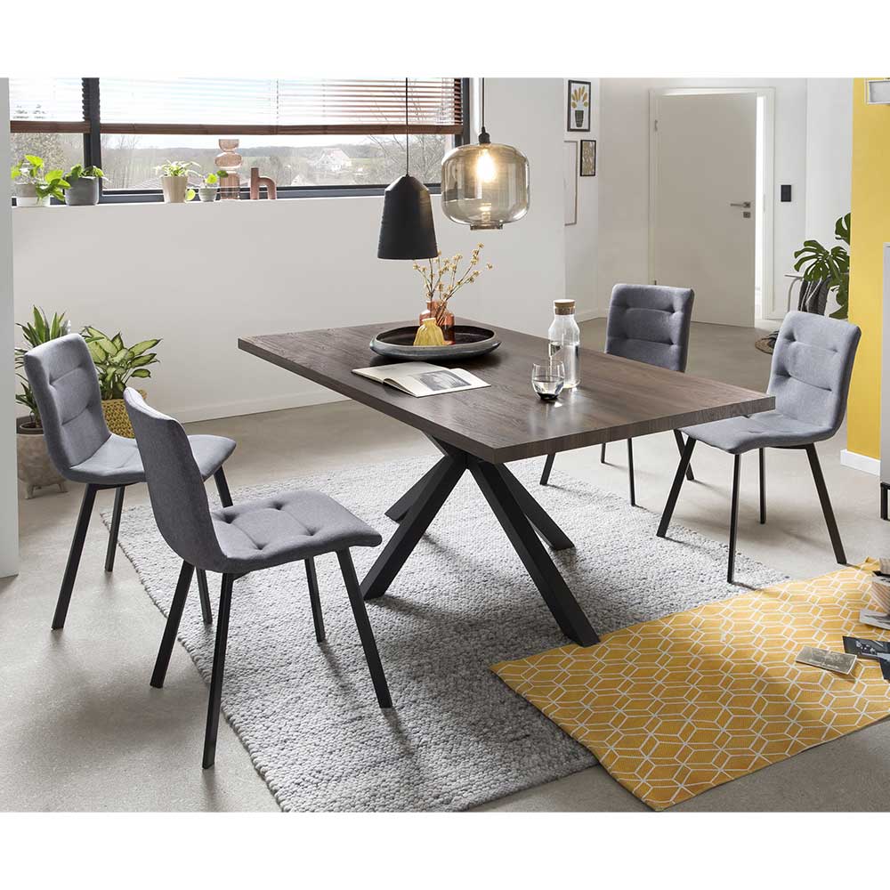 Küchen Sitzgruppe Lampione in Nussbaumfarben und Grau mit 180 cm Tisch (fünfteilig)
