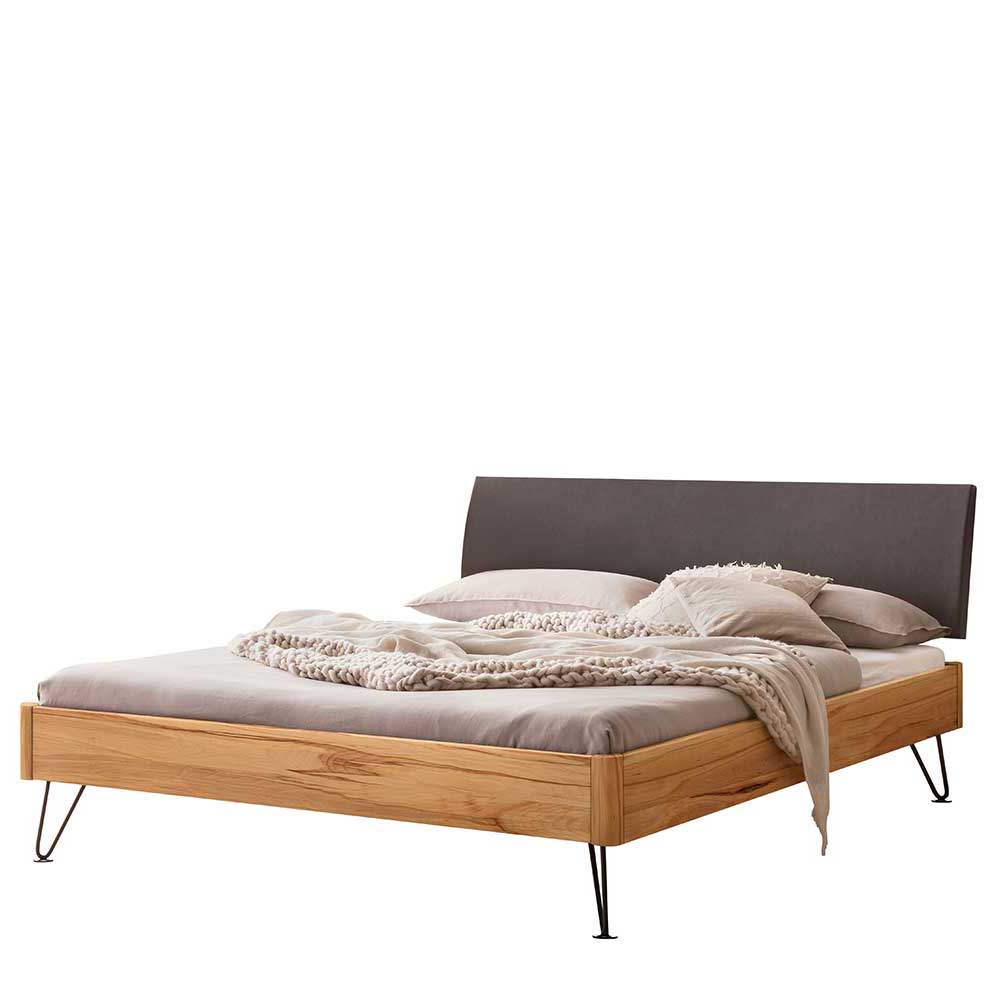 Massivholz Doppelbett Osiko in modernem Design aus Wildbuche und Stahl
