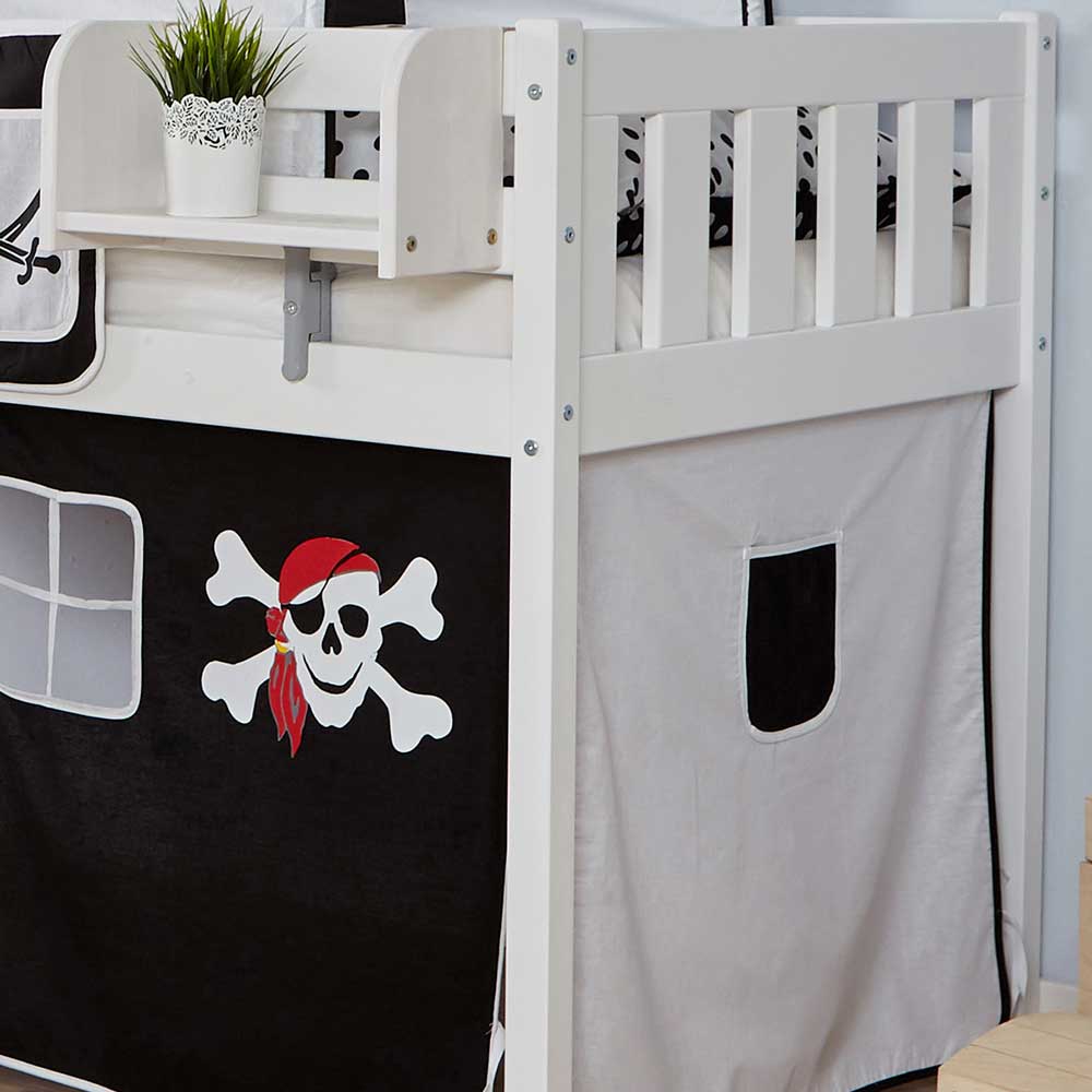 Piraten Rutschbett Drosalina mit Tunnel und Vorhang in Weiß Schwarz