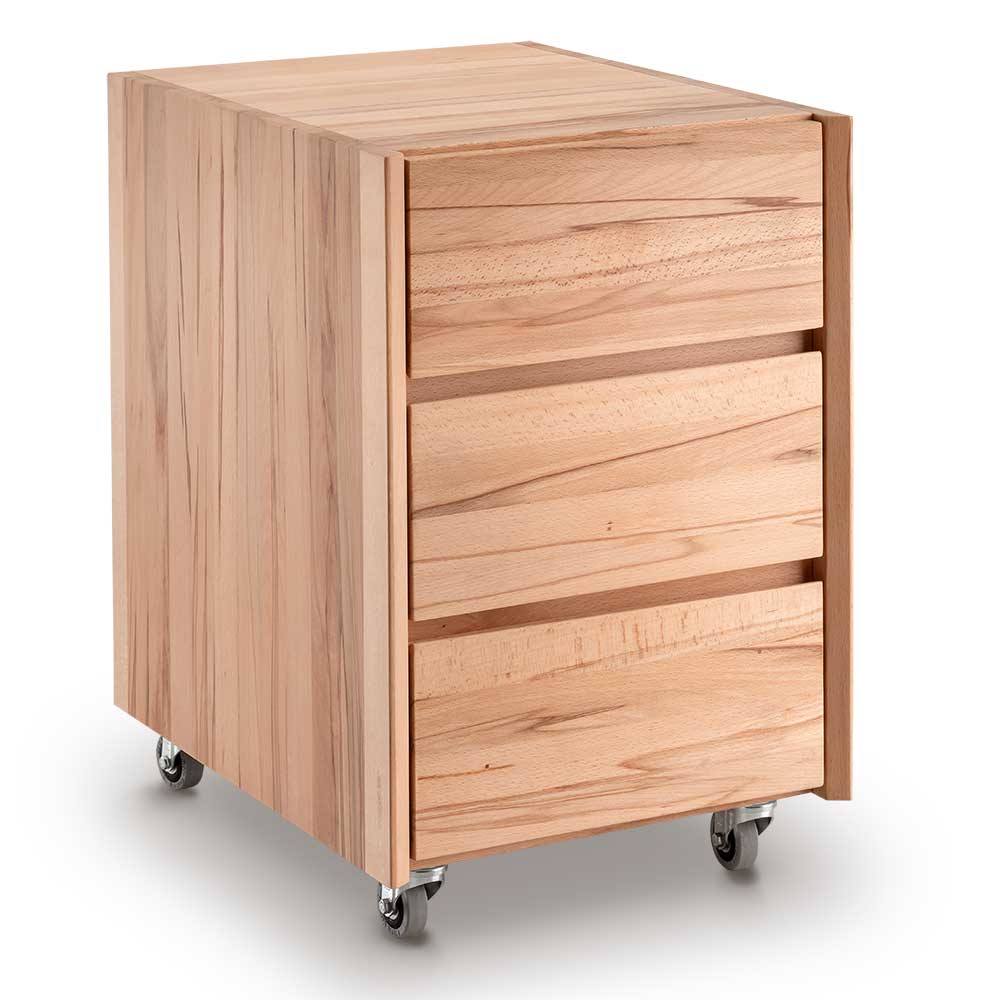 Massivholz Schreibtischcontainer Bahos mit drei Schubladen 60 cm hoch