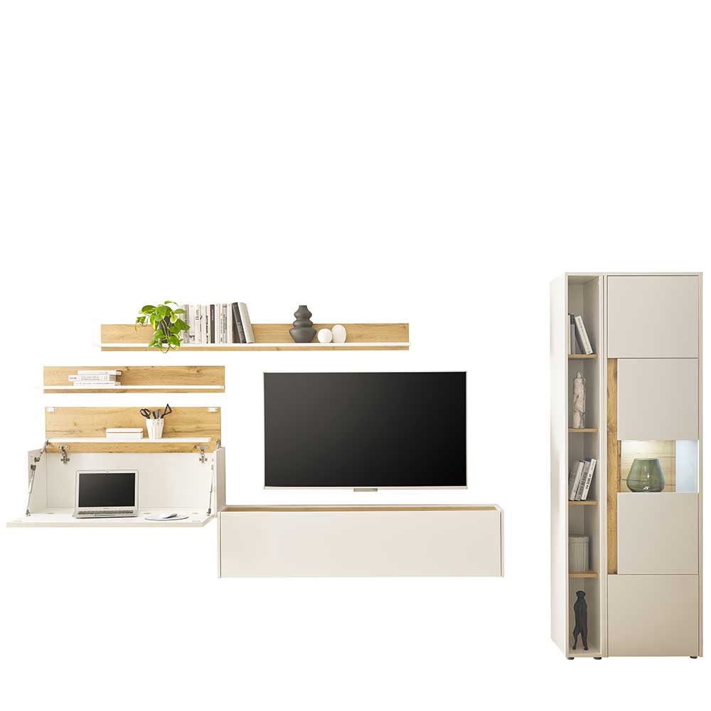 TV Wohnwand mit Schreibtisch Rascian in modernem Design 200 cm hoch (sechsteilig)