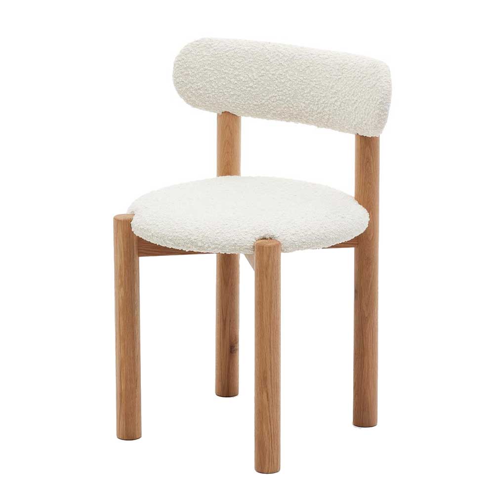 Skandi Design Esstisch Stühle Laccia aus Boucle und Eiche Massivholz (2er Set)
