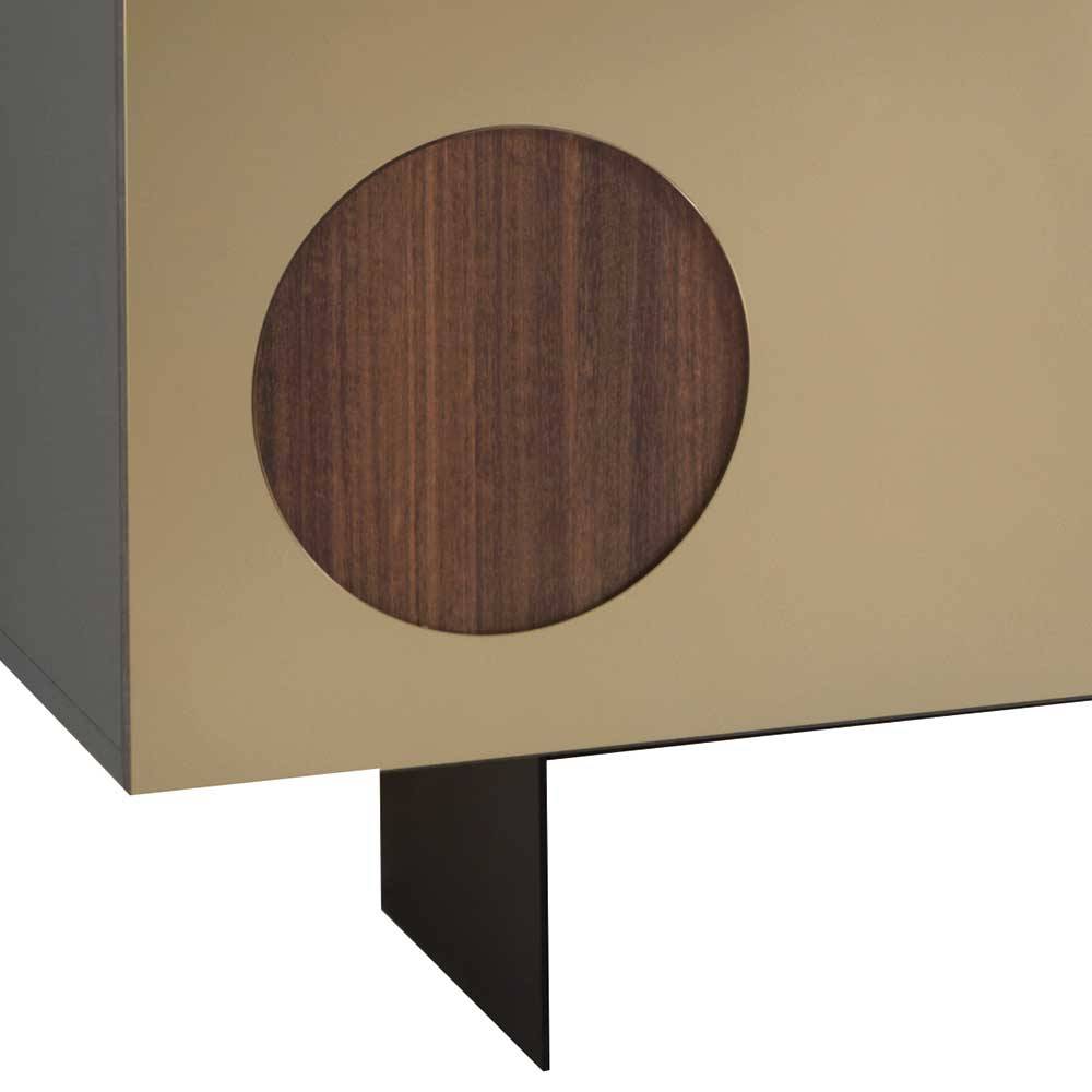 Sideboard Lomerio in Bronze und Teakfarben mit Spiegelfront
