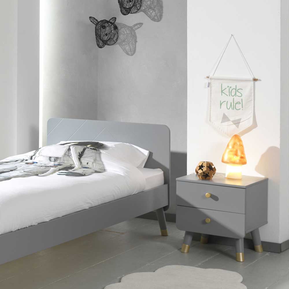 Jugendzimmerbett Rocono in Grau und Goldfarben mit Nachtkommode (zweiteilig)
