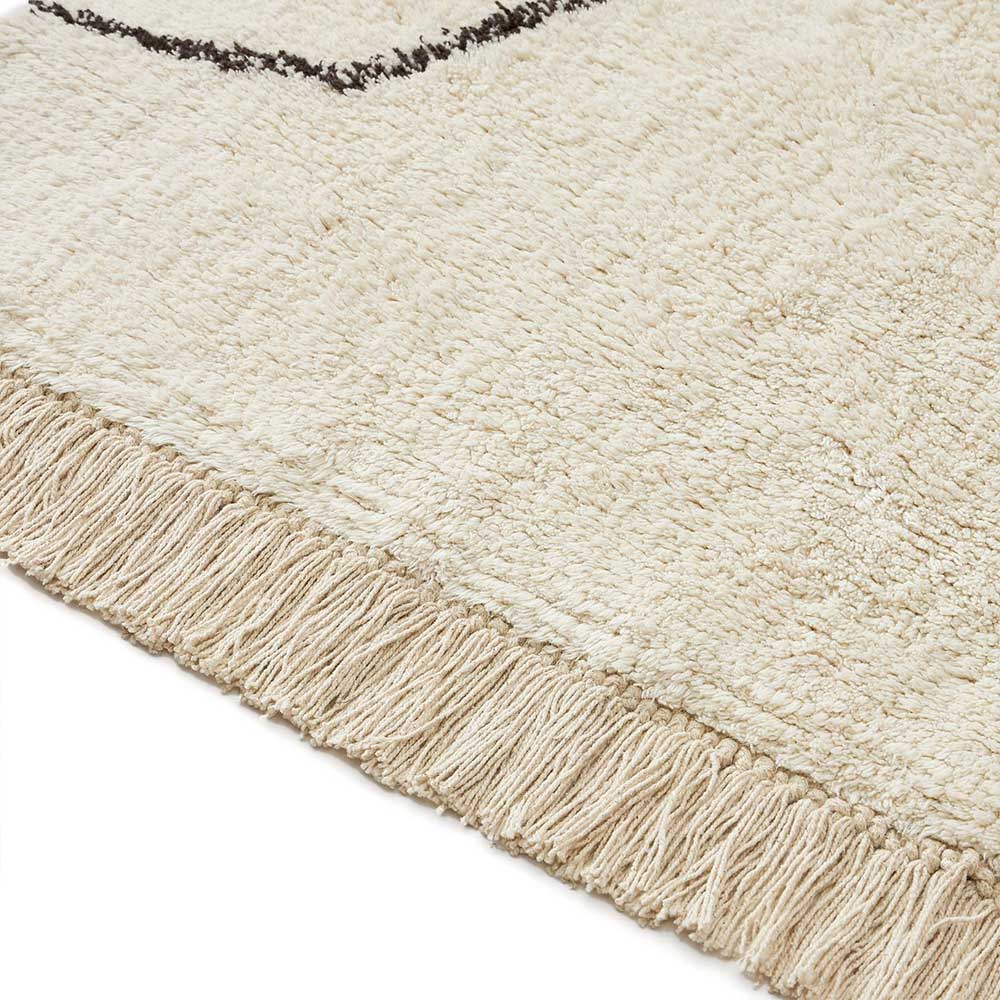 Skandi Design Teppich mit Fransen Kreta in Cremeweiß und Schwarz 230 cm breit