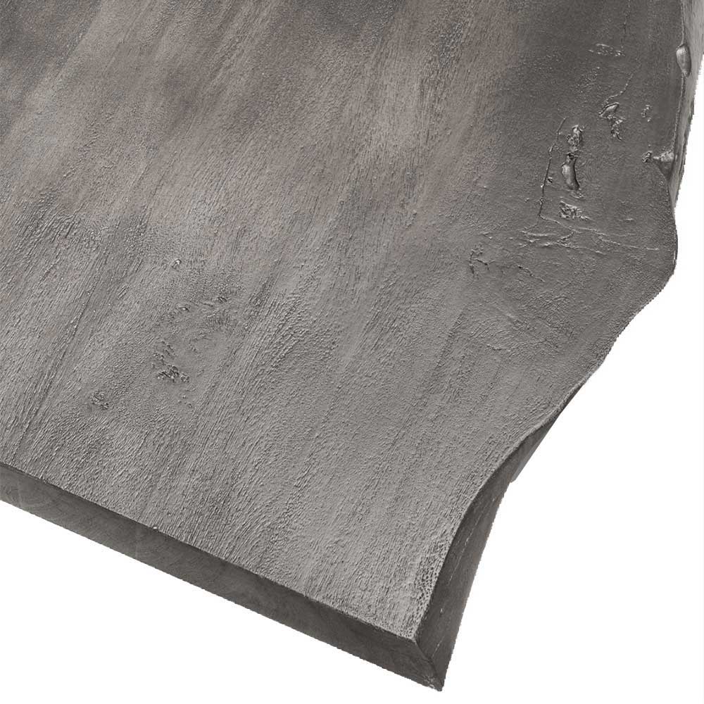 Baumkanten Tisch Yanik in Holz Grau Braun und Schwarz mit Massivholzplatte