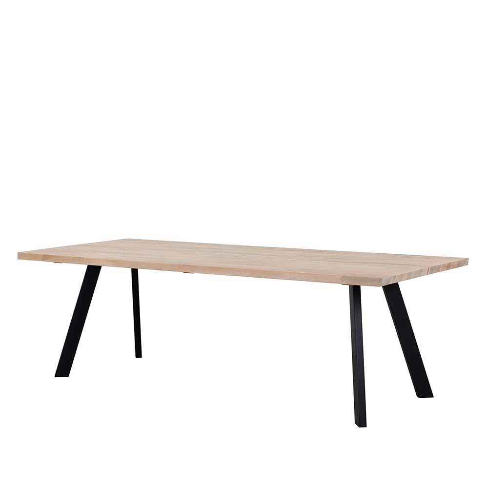 Tischgruppe Lamon in Schwarz und Eiche White Wash mit 240 cm Tisch (siebenteilig)