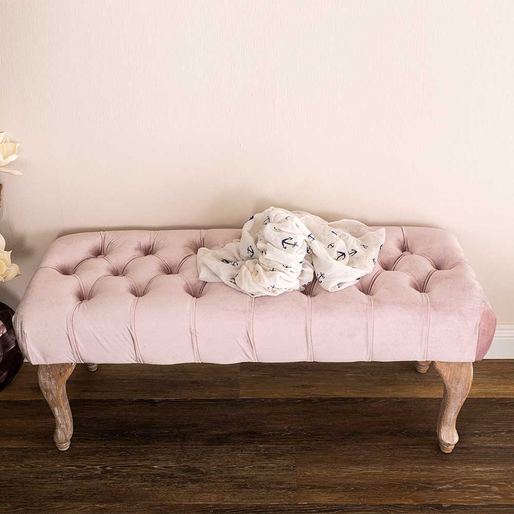 Vintage Look Bettbank Darvin in Pink aus Samt und Massivholz