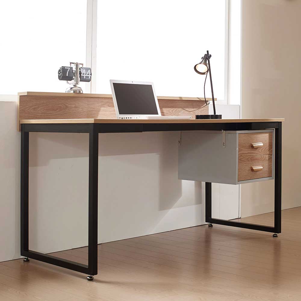 Schreibtisch Prenzlau in Akaziefarben und Schwarz 140 cm breit
