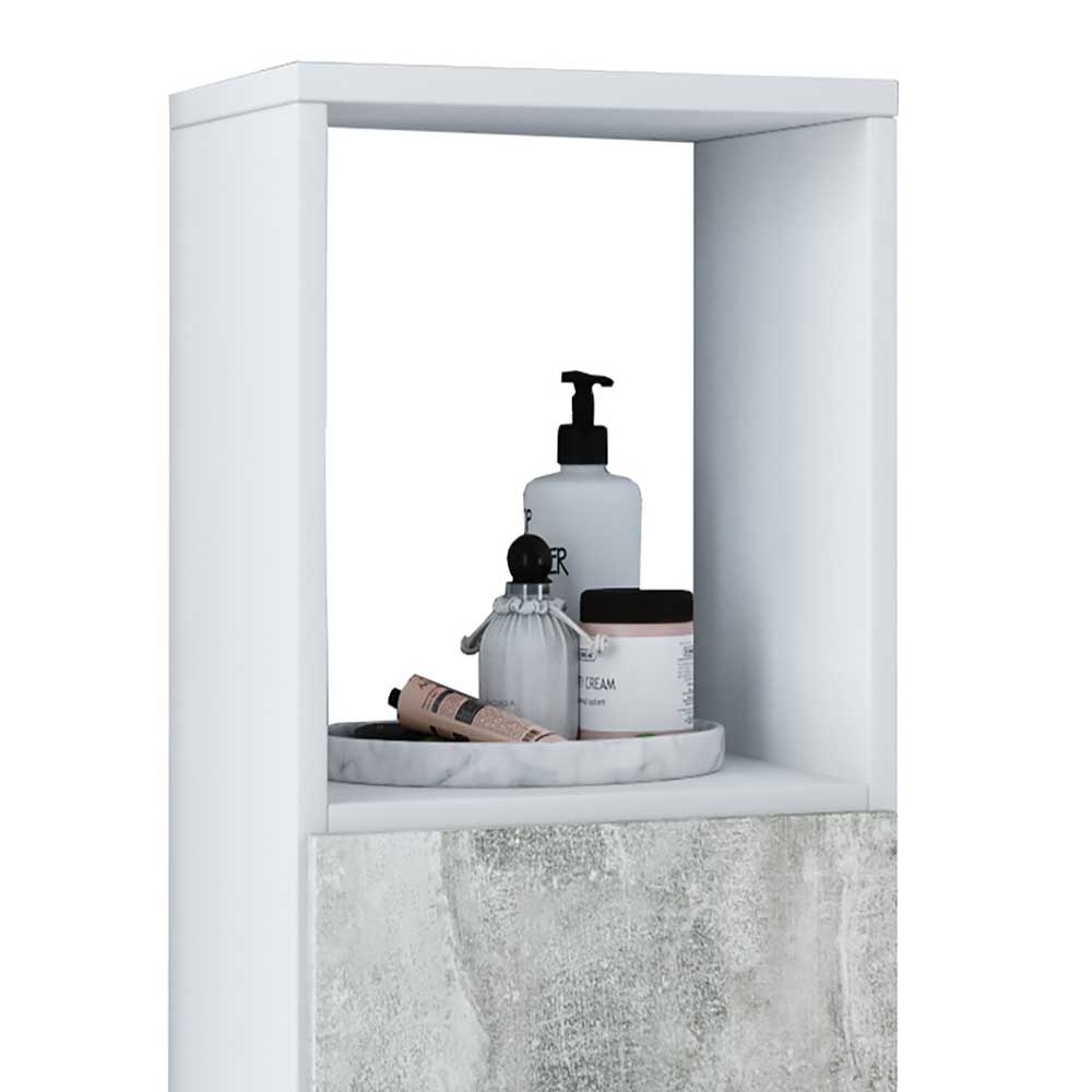 Badschrank modern Acalona in Beton Grau und Weiß 93 cm hoch