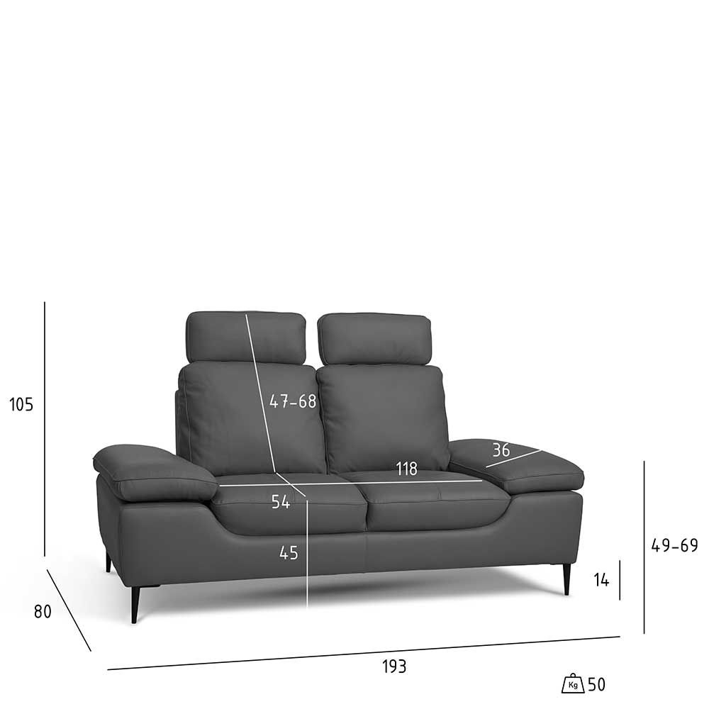 Wohnzimmer Couch Finnluca in Grau mit verstellbaren Armlehnen