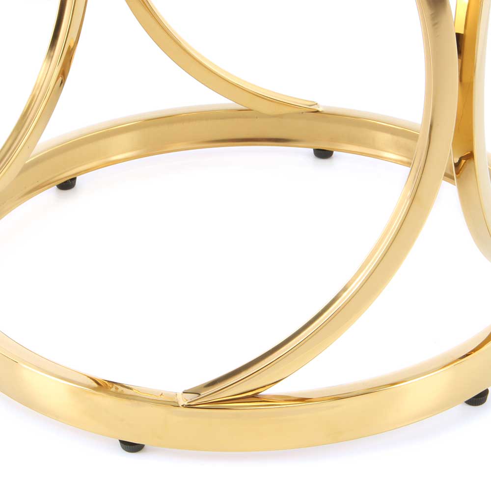Klarglas Beistelltisch Yumcor mit Ringgestell in Goldfarben rund