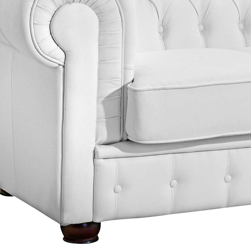 Chesterfield Look Dreisitzer Couch Jooma in Weiß aus Kunstleder