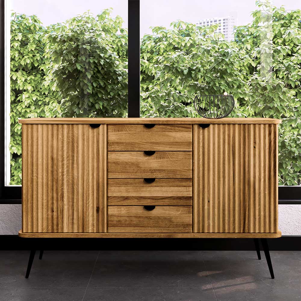 Sideboard aus massivem Holz Clantica mit Schubladen und Türen 144 cm breit