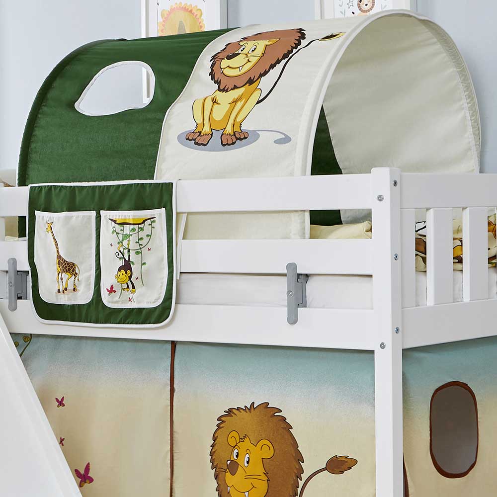 Kinder Rutschbett Fagnetta mit Tunnel und Vorhang im Zoo Design und Leiter