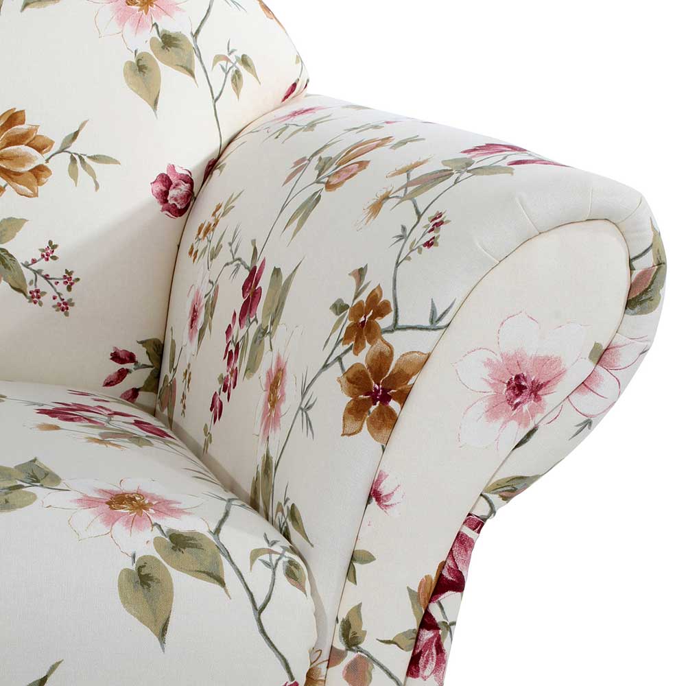 Hochwertiger Sessel Isner in Weiß - Bunt mit Blumen Motiv