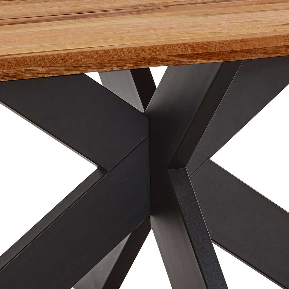 Baumkanten Küchen Tisch Betrac aus Zerreiche Massivholz geölt und Metall