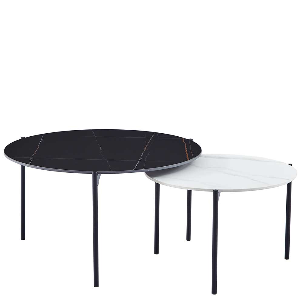Tisch Set Emangov in Schwarz & Weiß mit Marmoroptik Stein Platten (zweiteilig)