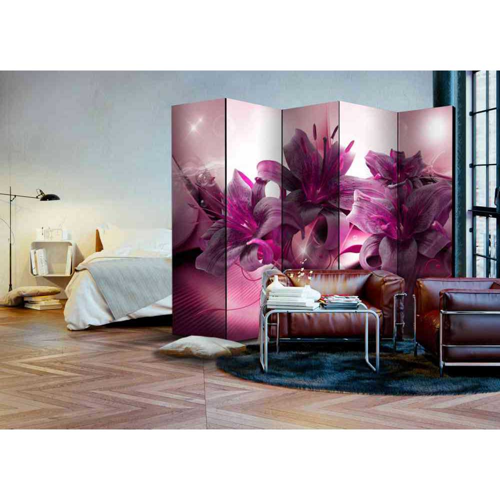 Design Paravent Astrid mit violetten Lilien 5 teilig