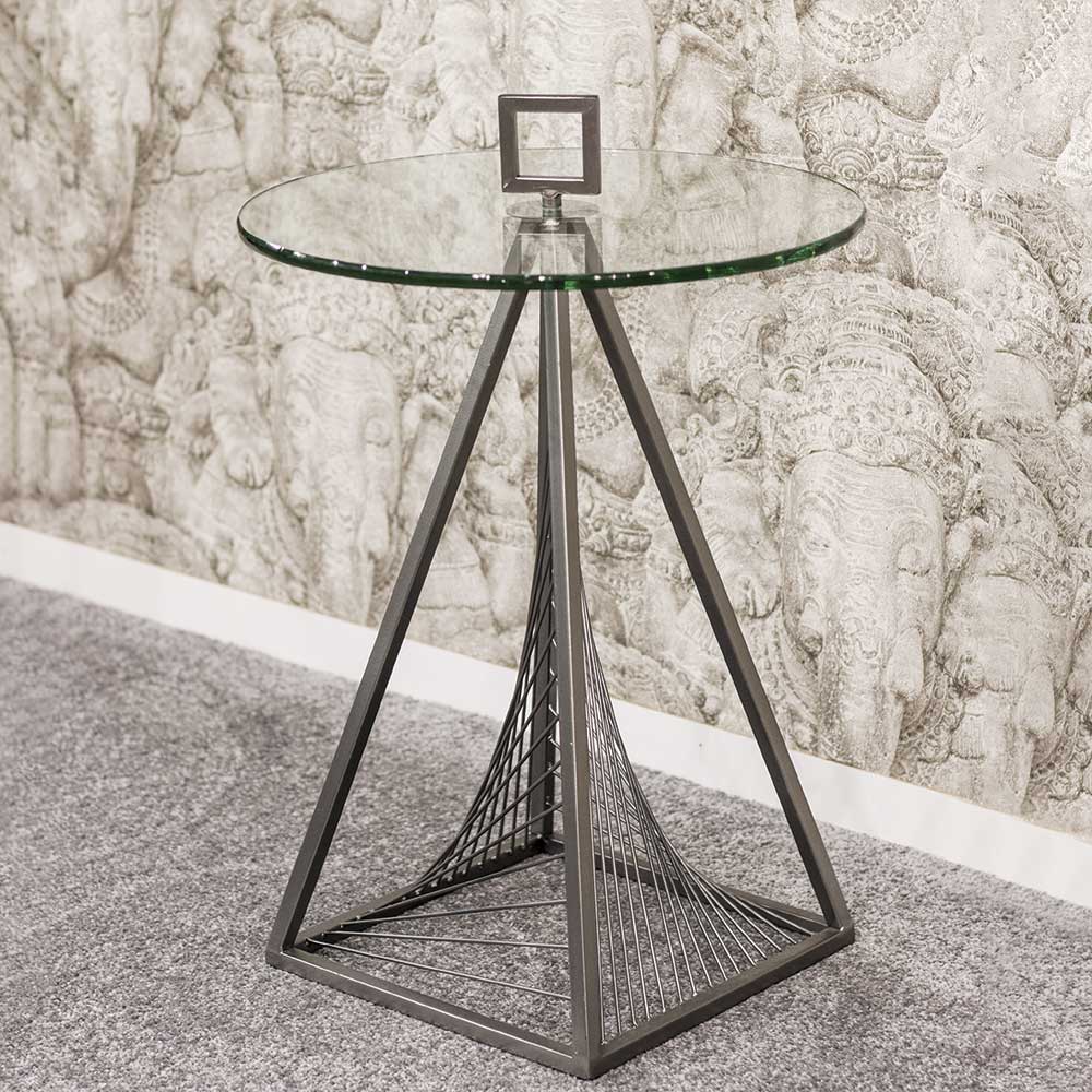 Runder Glastisch Hector mit Bügelgestell aus Metall mit 45 cm Durchmesser