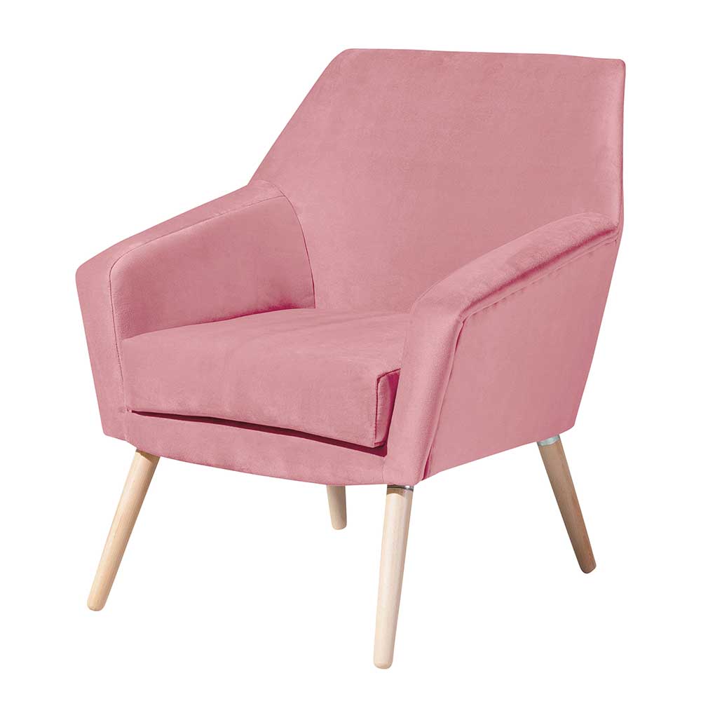 Retrostil Sessel in Rosa Genfra aus Samtvelours 67 cm breit