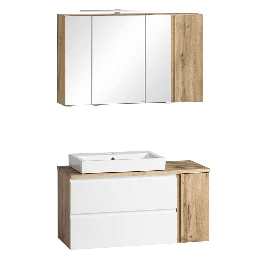 Badezimmermöbel Set Lactona mit Spiegelschrank und LED Beleuchtung (zweiteilig)