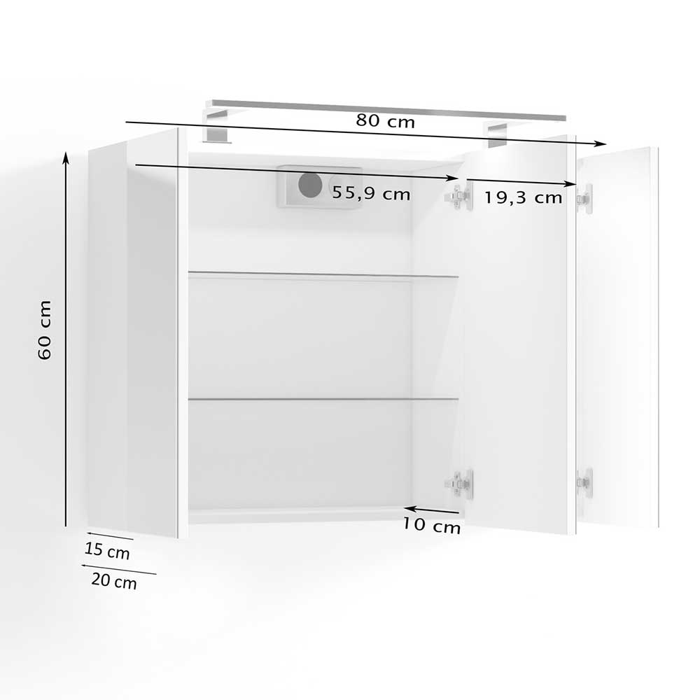 Badezimmer Spiegelschrank Luvenicos mit LED Beleuchtung 80 cm breit
