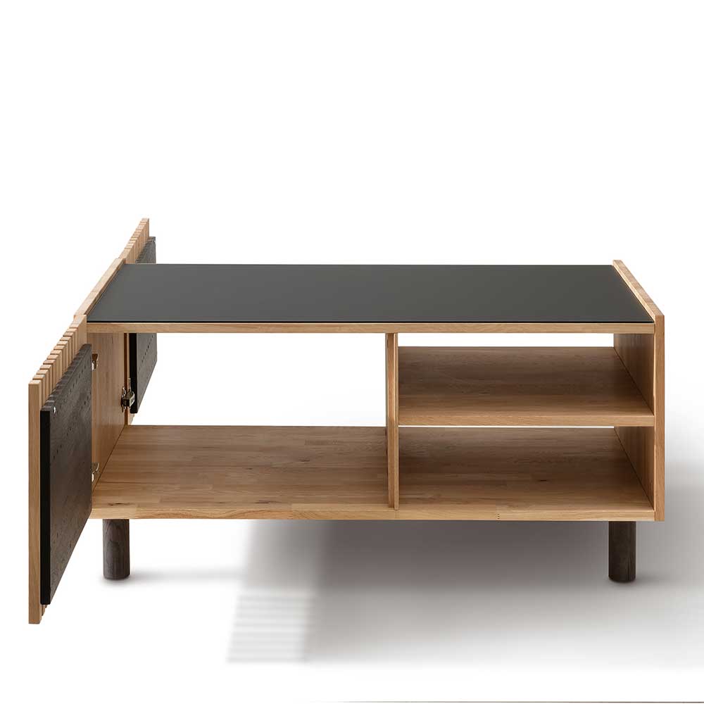 Skandi Design Wohnzimmer Tisch Prozatur aus Wildeiche Massivholz mit Glasplatte