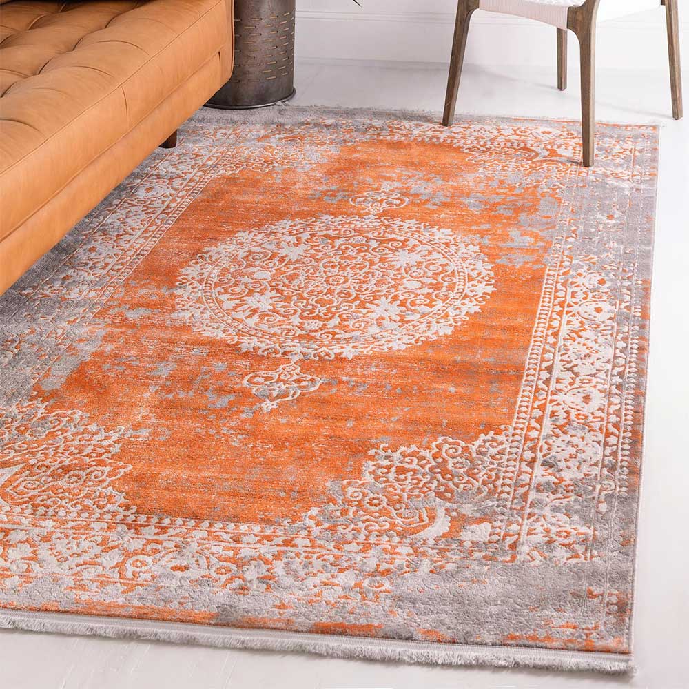 Rechteckiger Vintage Teppich Rom in Terracotta - Kurzflor
