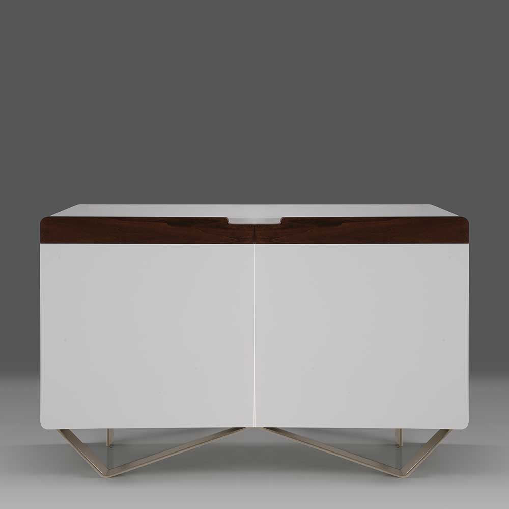 Design Esszimmersideboard Bacanova in Weiß & Nussbaumfarben mit Metallgestell
