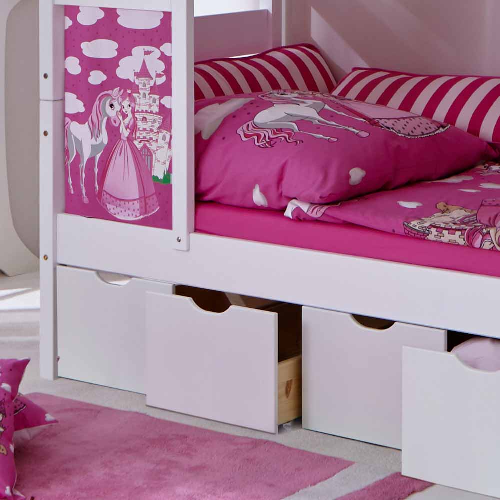 Mädchen Spielbett Catia in Weiß Rosa mit Schubladen