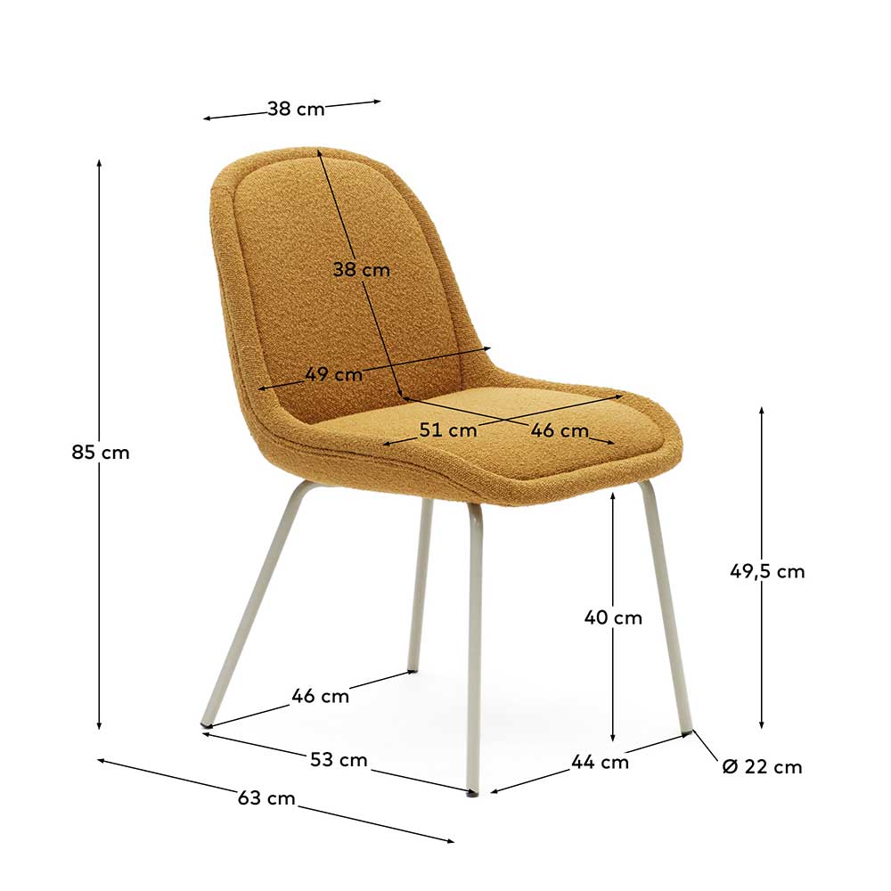 Boucle Esstisch Stühle Sinta in Senfgelb und Beige mit Metallgestell (4er Set)
