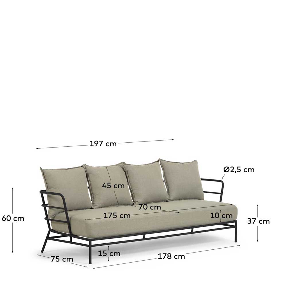 Lounge Sofa Athena mit Untergestell aus Metall für überdachte Terrasse
