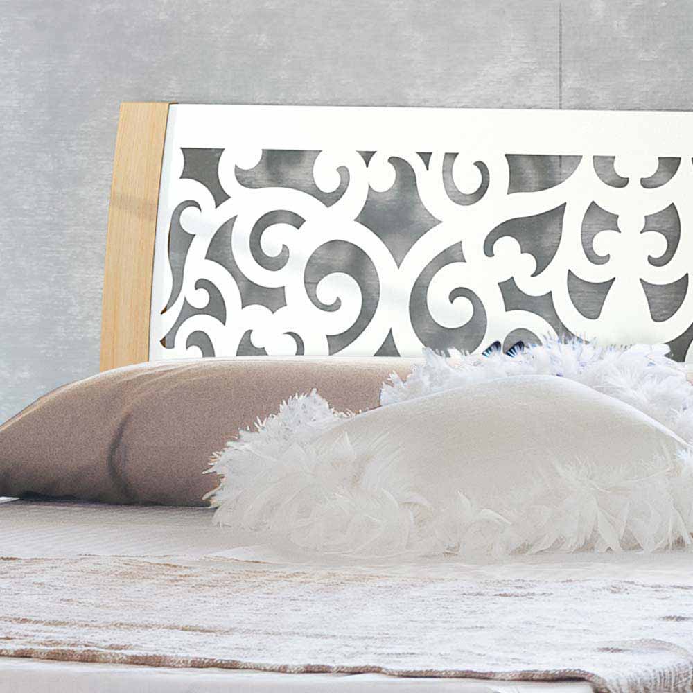 Futonbett Dancona in Weiß aus Metall mit Eiche Bianco modern