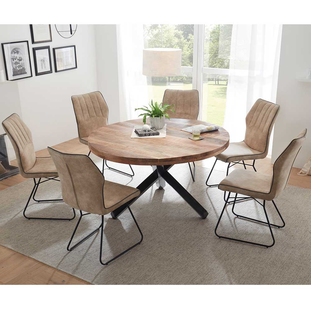 Runder Tisch Smandana mit Massivholzplatte und 3-Fußgestell aus Metall