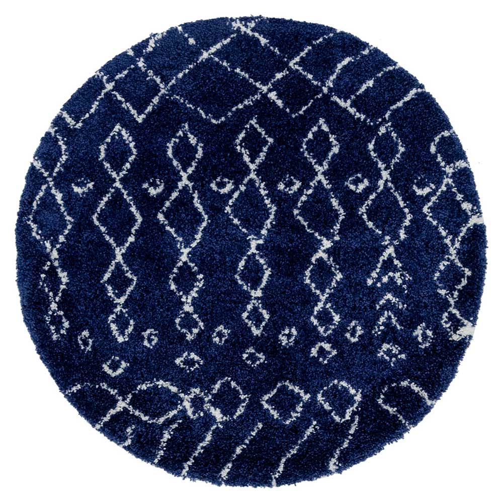 Blauer Shaggy Teppich Vulin im Skandi Design 150 cm Durchmesser