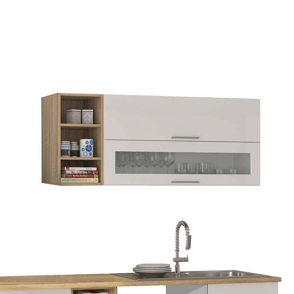 Moderner Küchenblock Piemonta in Weiß Hochglanz ohne Elektrogeräte (zehnteilig)
