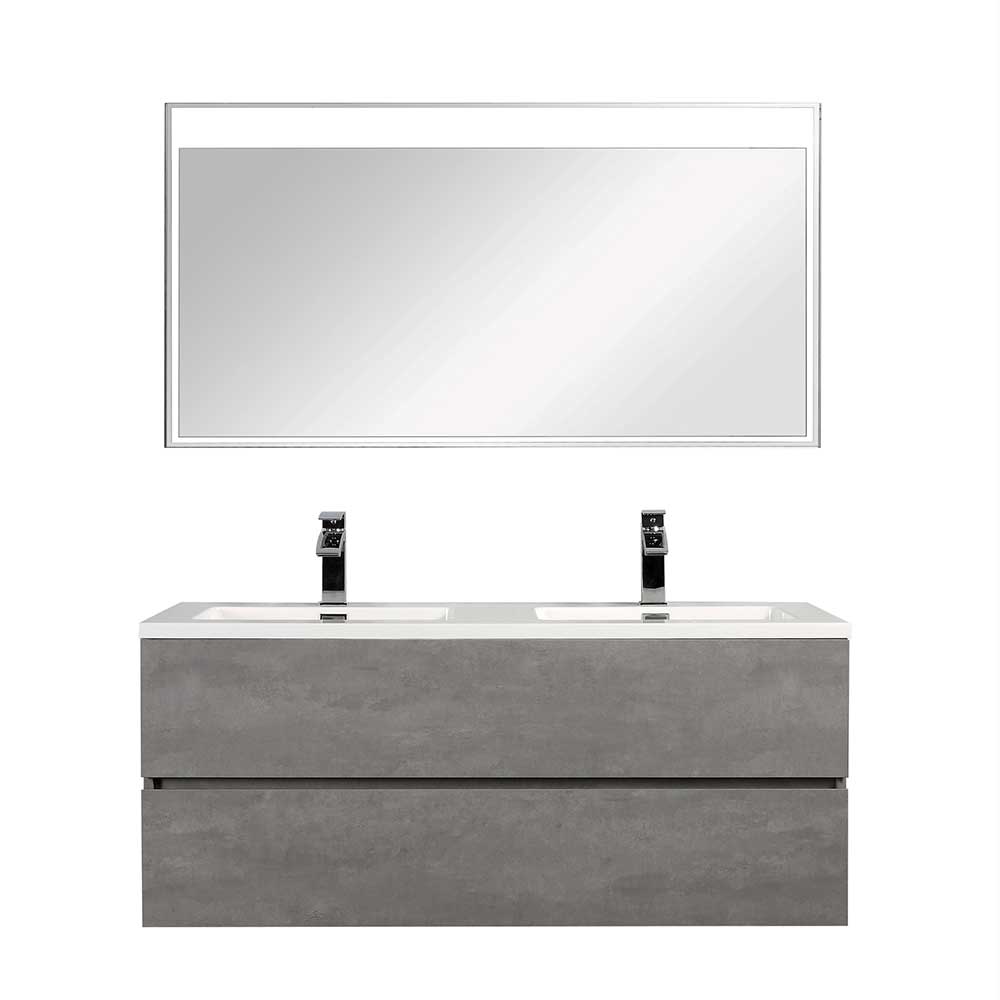 Badezimmer Kombination Monziva in Beton Grau Optik mit Doppel Waschtisch (zweiteilig)