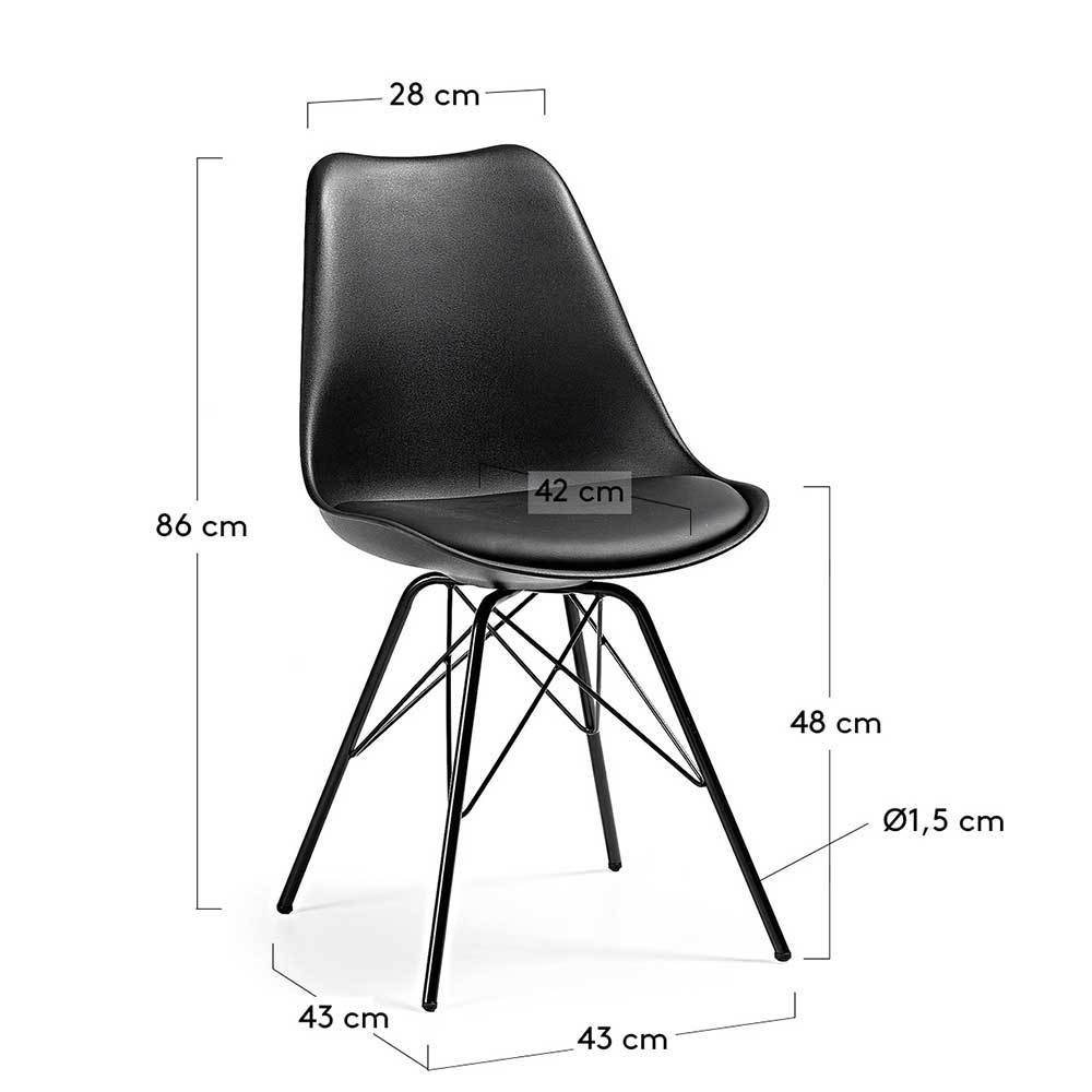 Kunststoffstuhl Patino in Schwarz mit Schalensitz (4er Set)