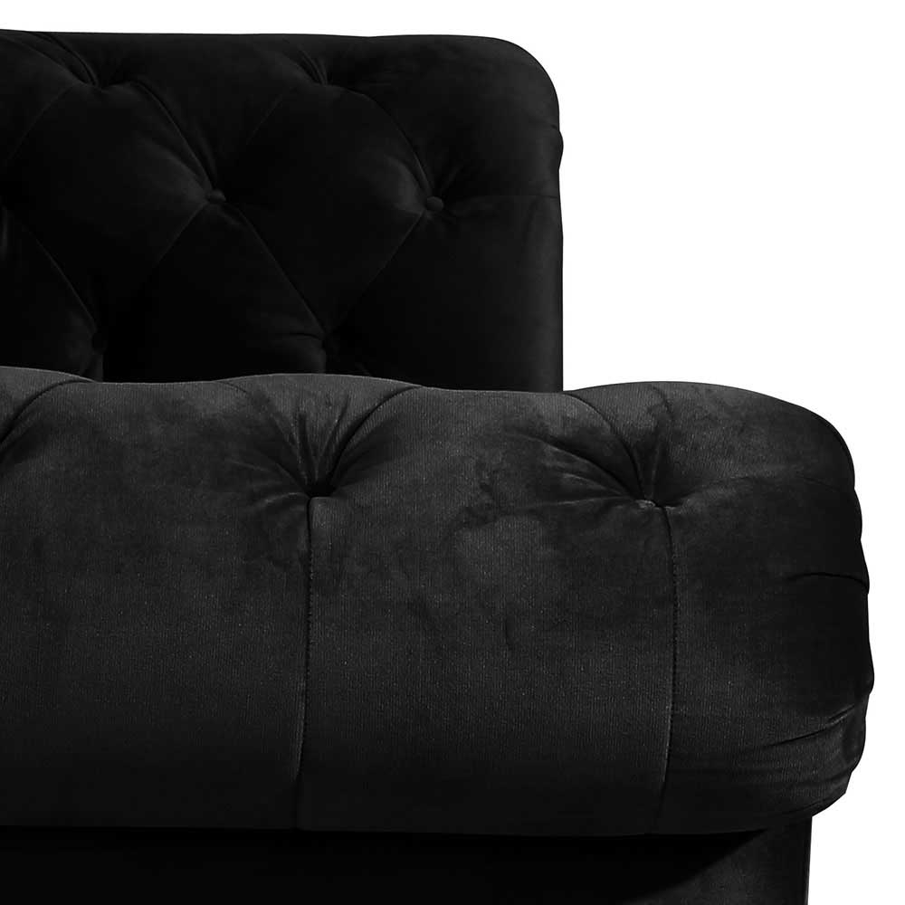Schwarzes Chesterfield Sofa Noele aus Samtvelours 216 cm breit