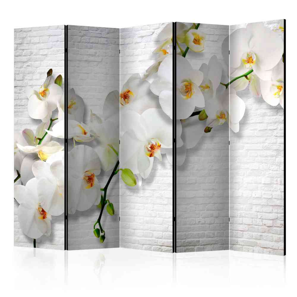 Raumteiler Paravent Raistan in Mauer Optik mit weißen Orchideen 225 cm breit