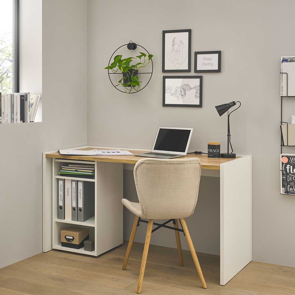 Schreibtisch mit Regalelement Rascian in Weiß und Wildeichefarben (zweiteilig)